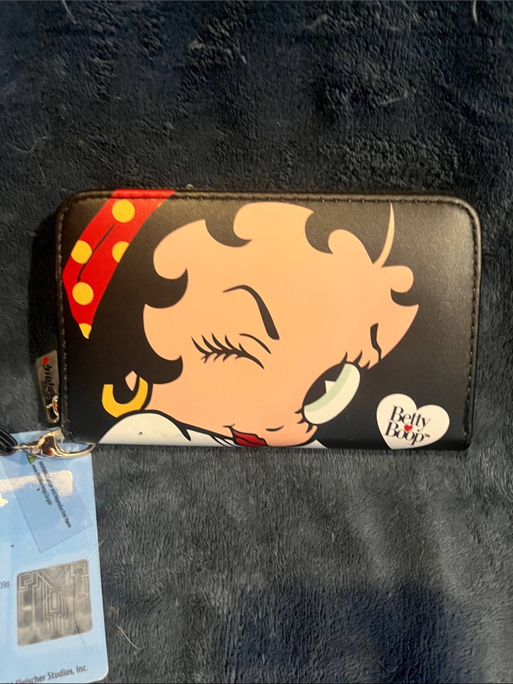 Betty Boop Black Wallet with Red Polka-Dot Headscarf and Yellow Earring